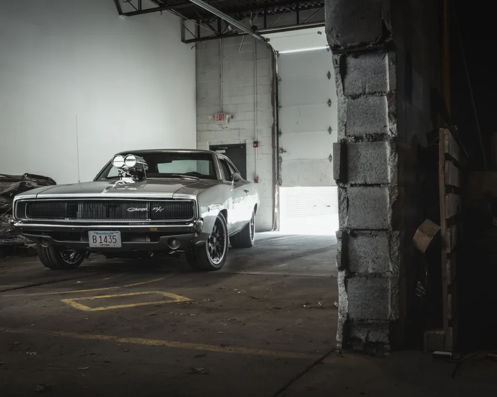 Blown Dodge Charger photographed inside the Chris Cerce Customs shop