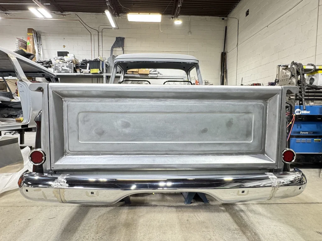 Custom tailgate fitted to the 1956 Chevrolet pickup