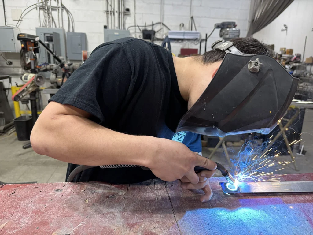 Welding a custom stake-pocket detail for the 1956 Chevrolet pickup