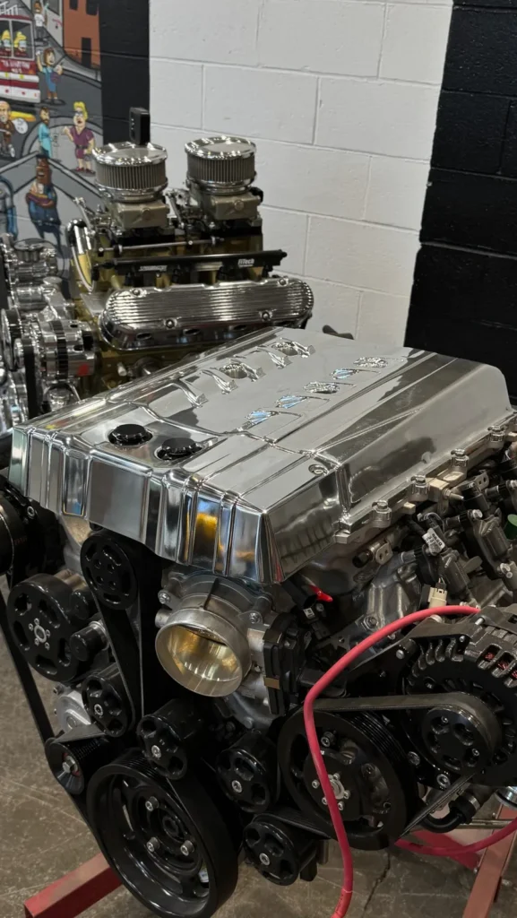 Polished LT5 supercharger and custom billet front cover for the 1956 pickup