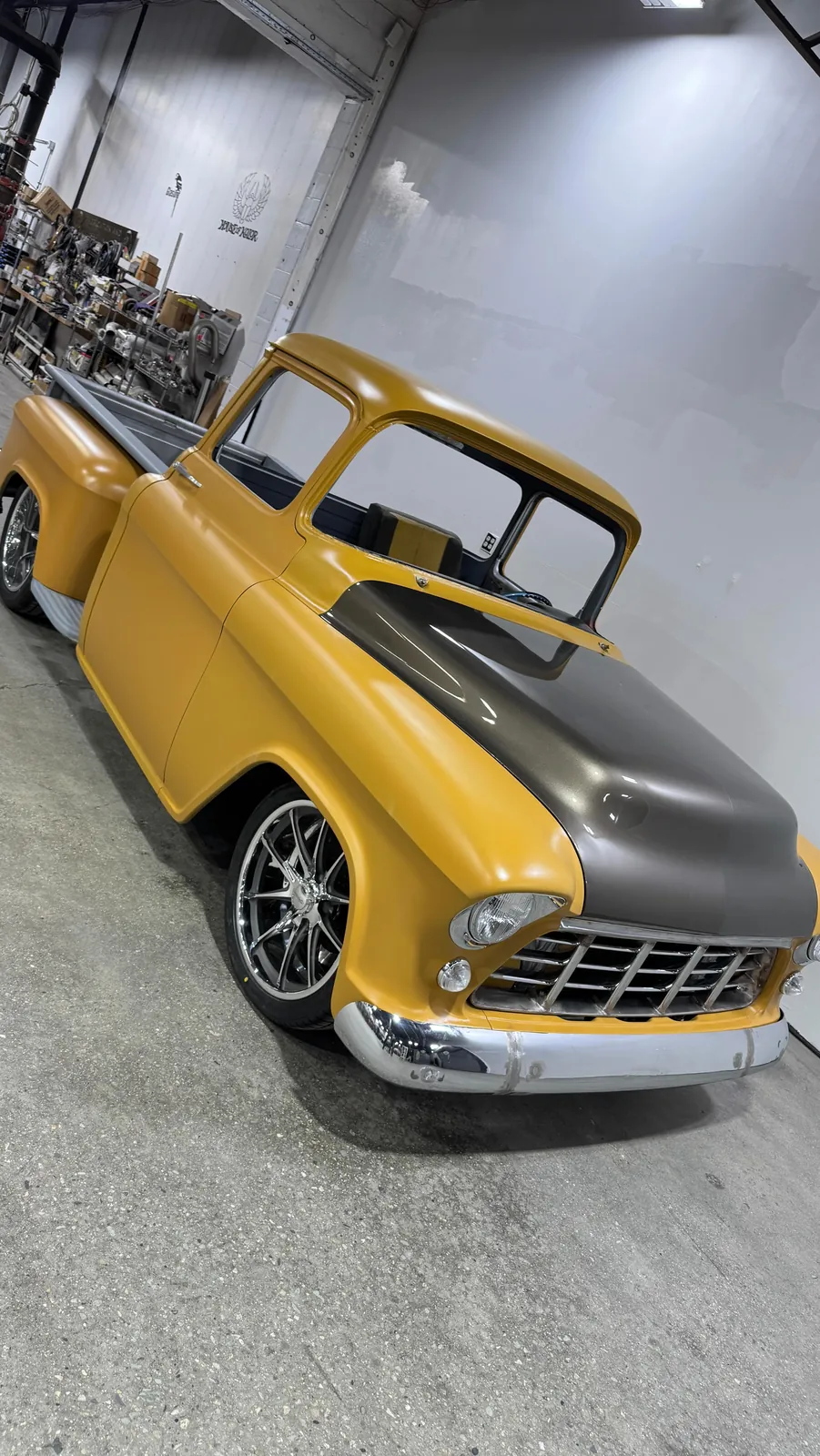 Steve’s 1956 Chevrolet pickup during engine start-up and fabrication